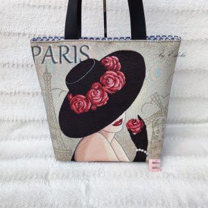 sac Cabas simili noir et Jacquard Parisienne