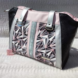 sac à main Claire en simili rose, noir et argenté