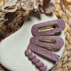 Barrette en résine à paillettes – Coloris Rose Metallica