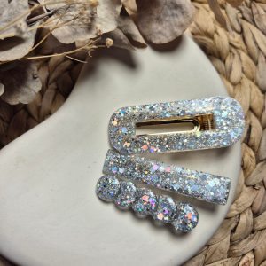 Barrette en résine à paillettes – Coloris Argent