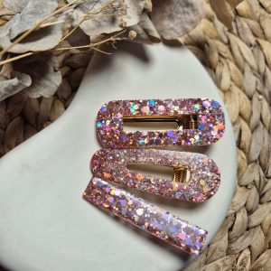 Barrette en résine à paillettes – Coloris Rose