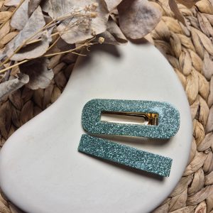 Barrette en résine à paillettes – Coloris Vert givré