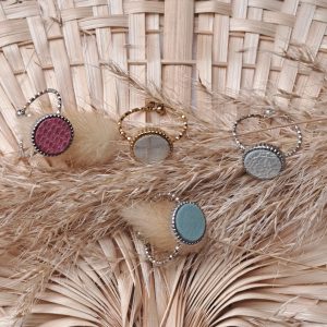 Bague en acier inoxydable et cuir recyclé LEONIE