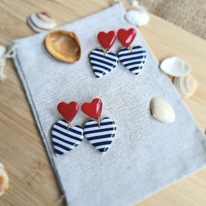 Boucles d’oreilles cœurs marinière OCEANE