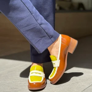 Mocassins LES VENUES Femme vert/jaune et marron