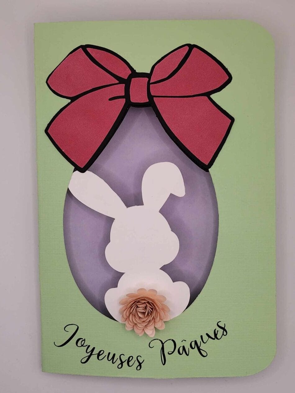 Carte Lapin de Pâques / Carte Artisanale Pâques / Carte Fait Main / Carte Pâques avec Nœud / Carte Fleur en Papier / Carte de Pâques Originale / Carte Printemps / Cadeau de Pâques Personnalisable / Papeterie Artisanale Pâques / Carte Lapin en Relief