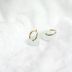 Boucles d’oreilles créoles en acier inoxydable et cuir recyclé INTERCHANGEABLES Coeur