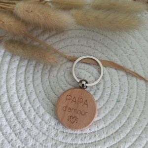 Porte-clé personnalisé Fête des Pères Gravé – Cadeau original en bois – Idée cadeau enfant – Fait main