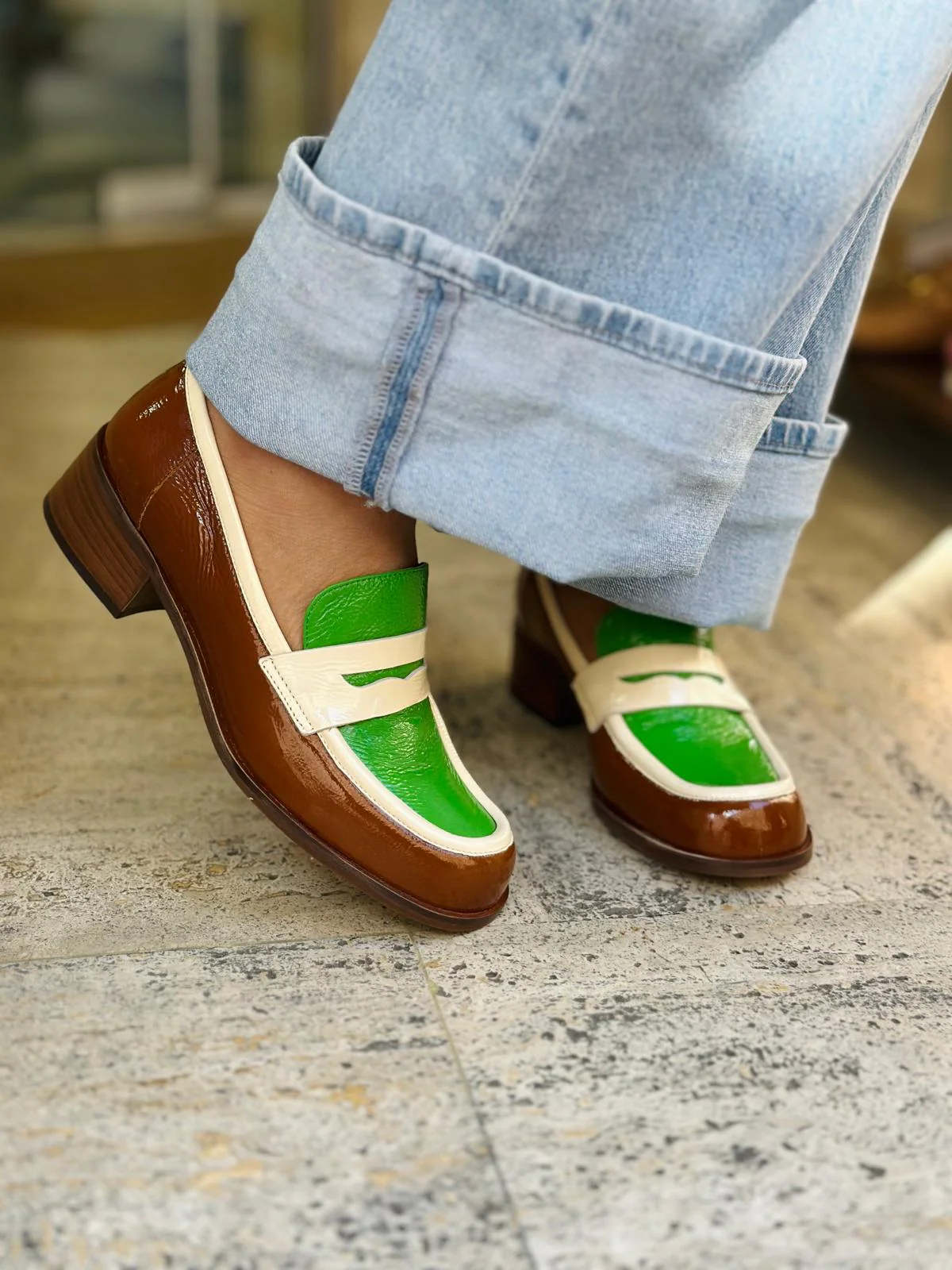 Mocassins LES VENUES Femme vert et marron – Image 3