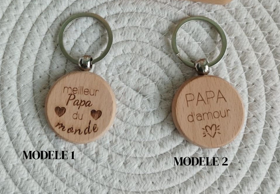 Porte-clé personnalisé Fête des Pères Gravé – Cadeau original en bois – Idée cadeau enfant – Fait main – Image 3