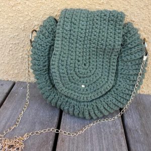 Sac rond crochet vert kaki / Sac tissé à la main / Sac bohème chic / Sac en coton pour plage et soirée