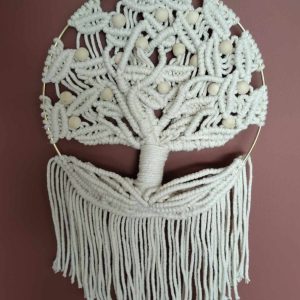 Arbre de vie en macramé / Suspension murale en macramé / Décoration murale bohème / Arbre de vie artisanal / Macramé mural avec perles / Déco murale en coton / Cadeau fait main / Macramé bohème chic