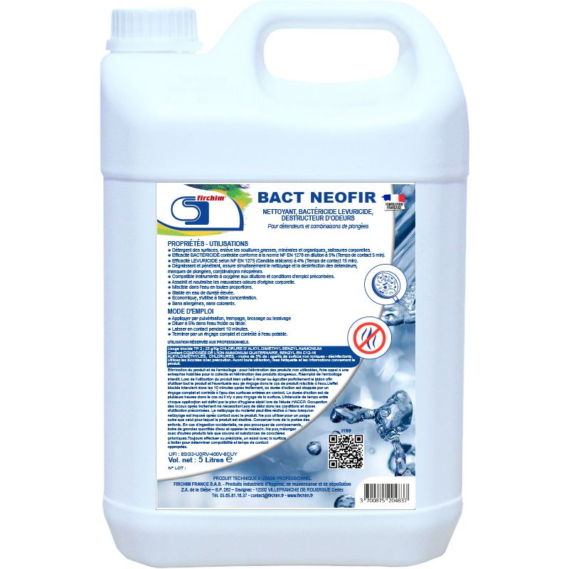 Bact Néofir nettoyant, bactericide, levuricide, destructeur d’odeurs pour combinaisons néoprène – Image 2