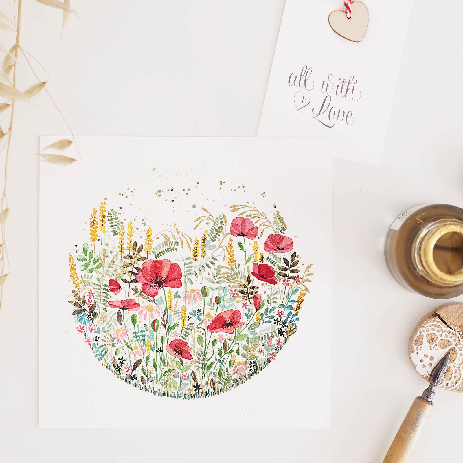 Carte d’art Ronde de Coquelicots