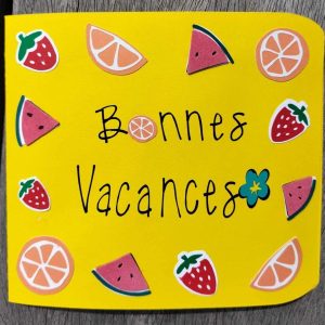 Carte Bonnes Vacances / Carte Estivale Fait Main / Carte Humoristique Fruits / Carte Artisanale Jaune / Carte Colorée Originale / Cadeau Vacances