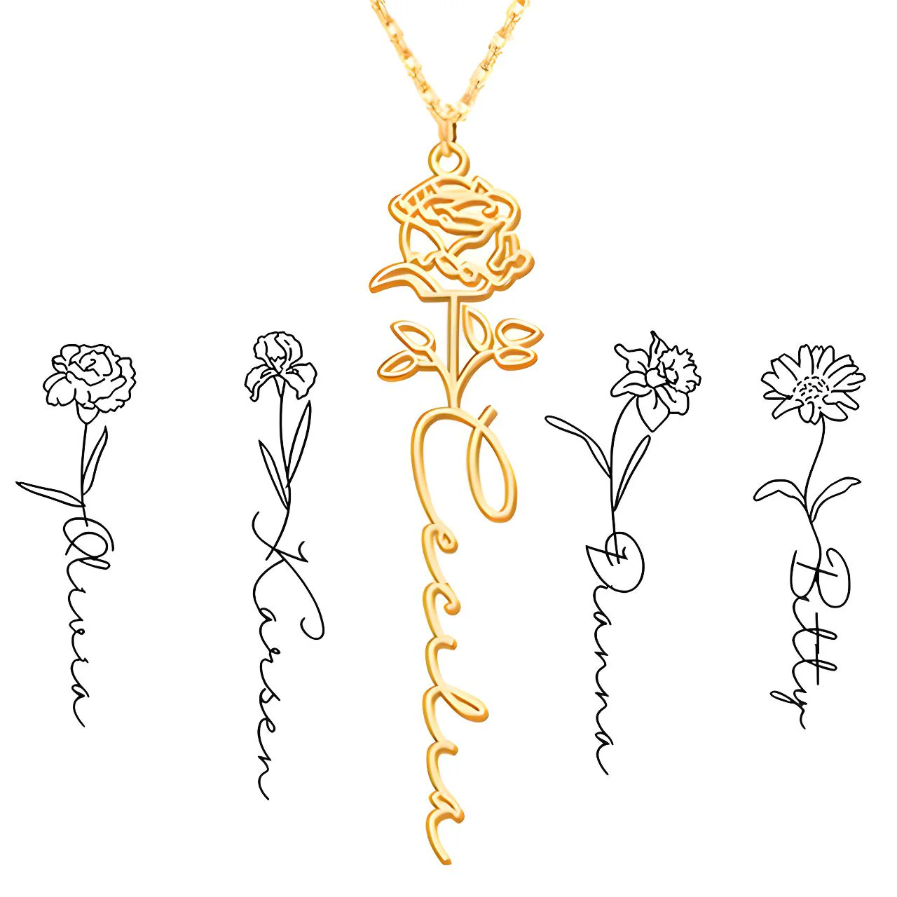 Collier Fleur de Naissance Personnalisé – Image 3