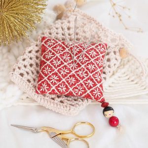 Coussin sashiko aimanté porte-aiguilles #3 Rouge