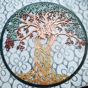 Arbre de vie holographique en résine marron et vert