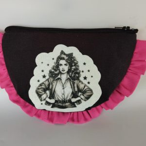 trousse Power Girl / trousse coton noir / trousse froufrou rose / trousse cœur vichy / trousse tissu étoilé / trousse maquillage / trousse fille / trousse cadeau / trousse originale